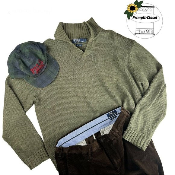 Polo Ralph Lauren Other - Polo Ralph Lauren Knit Collered V Neck Sweater Linen Mens XL Green Sweatshirt